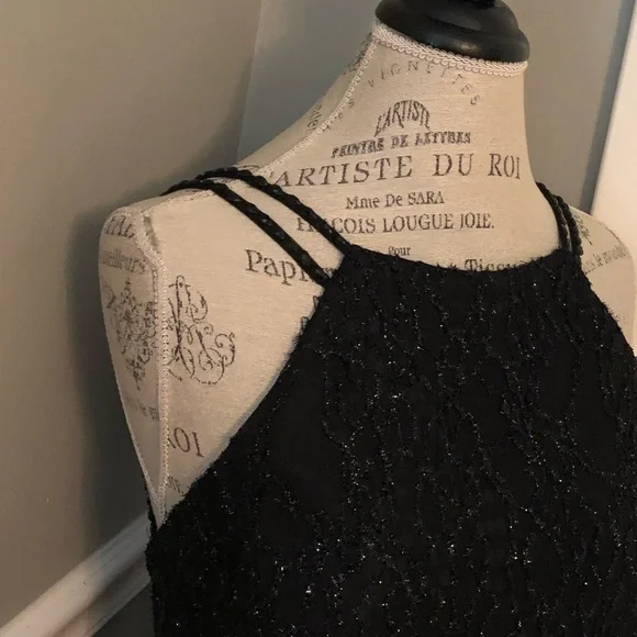 NEW LUCCI LU SZ 18 BLACK SLEEVELESS BEADED LACE FORMAL EVENING GOWN - Picture 5 of 15